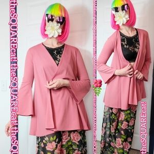 Alley Cat Betsey Johnson long bell sleeves tunic length open front cardigan 70s